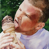 Watercolor Boy With Ice Cream by Betty Ann  Medeiros