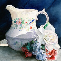 Print Pitcher with Flowers by Betty Ann  Medeiros