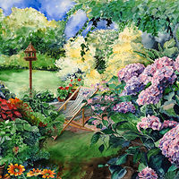 Watercolor Hydrangia Garden by Betty Ann  Medeiros