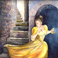 Watercolor The Twelve Dancing Princesses - Stairs by Betty Ann  Medeiros