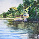Watercolor New Fairfield Town Beach from The Marina by Elizabeth4361 Medeiros
