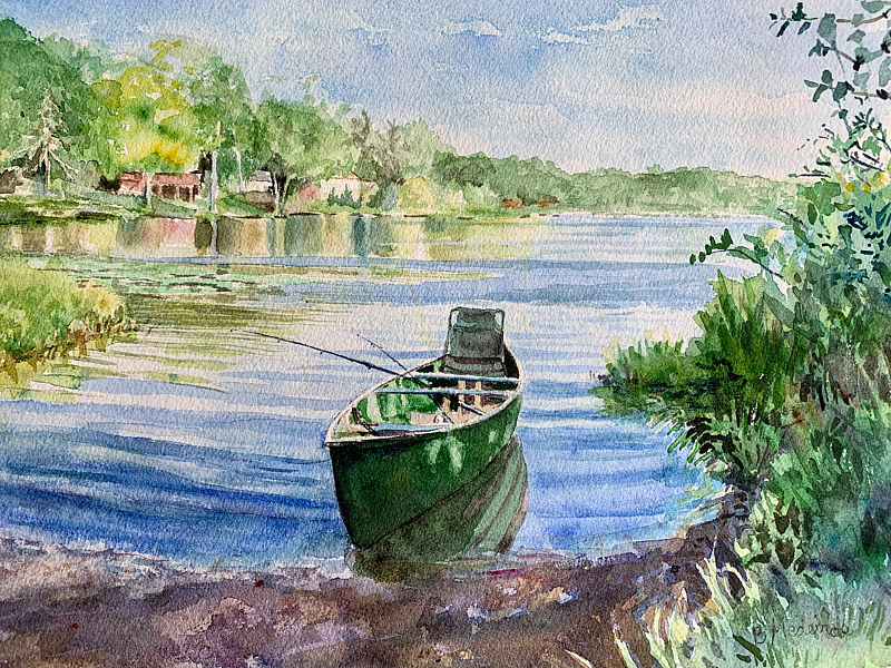 Watercolor Ball Pond Boat Launch watercolor by Elizabeth4361 Medeiros