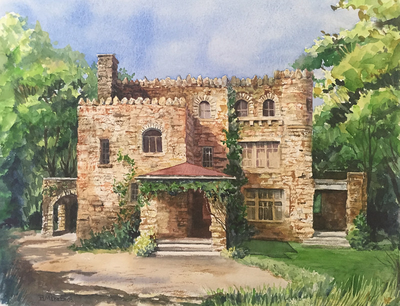 Watercolor Hearthstone Castle, Tarrywile Park, Danbury CT. by Elizabeth4361 Medeiros