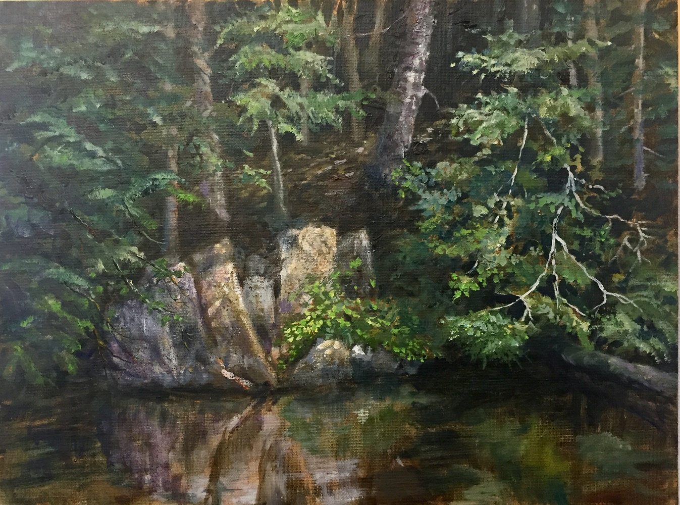 Oil painting Lake Zoar, Kettletown State Park, Southbury, Ct. by Elizabeth4361 Medeiros