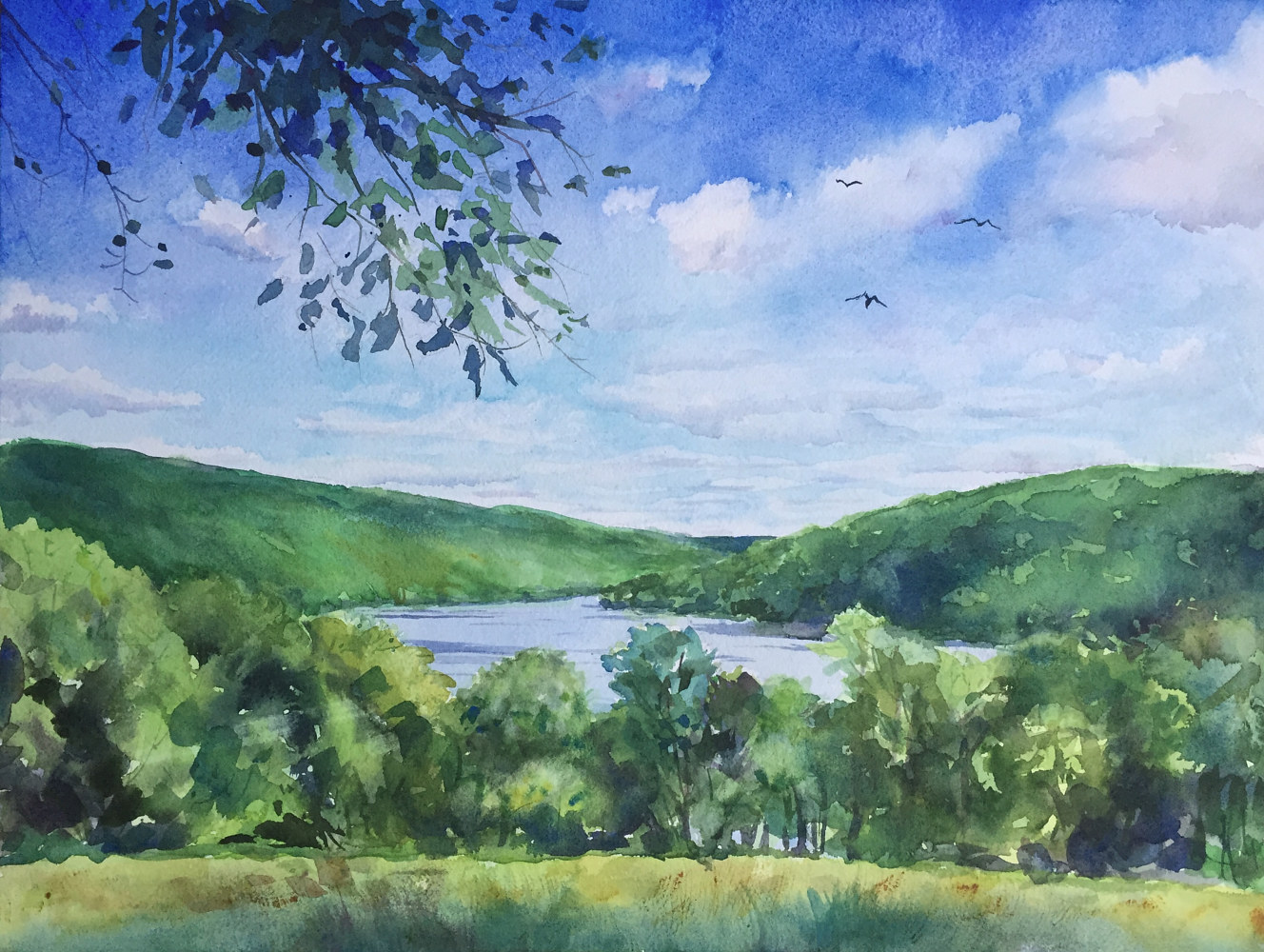 Watercolor Squantz Pond, New Fairfield, CT. Dreaming of Summer by Elizabeth4361 Medeiros