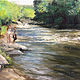Oil painting 3 Girls by the Housatonic by Elizabeth4361 Medeiros