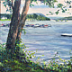 Oil painting New Fairfield Town Park, Candlewood Lake, CT. by Elizabeth4361 Medeiros