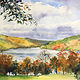 Watercolor Squantz Pond Fall Colors by Elizabeth4361 Medeiros