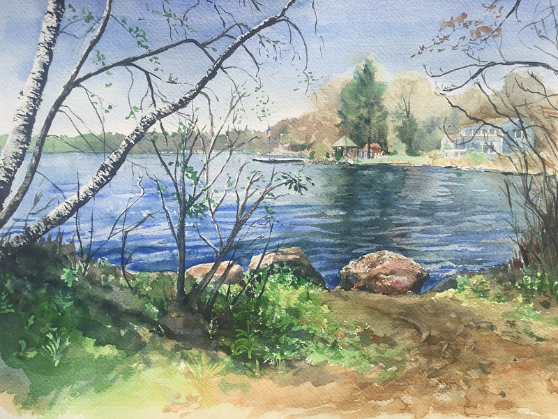 Watercolor Ball Pond, New Fairfield, CT by Elizabeth4361 Medeiros
