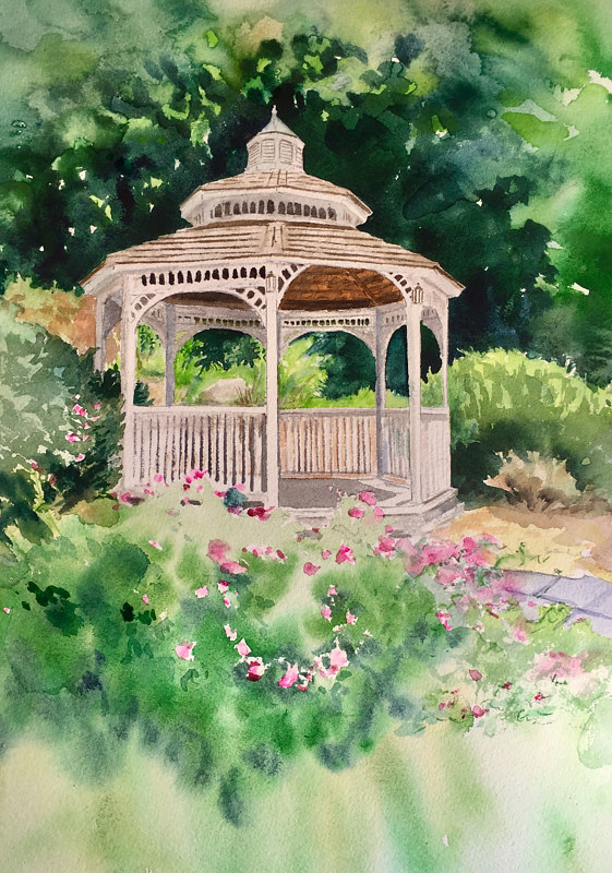 Watercolor Gazebo at Tarrywile Park and Mansion by Elizabeth4361 Medeiros