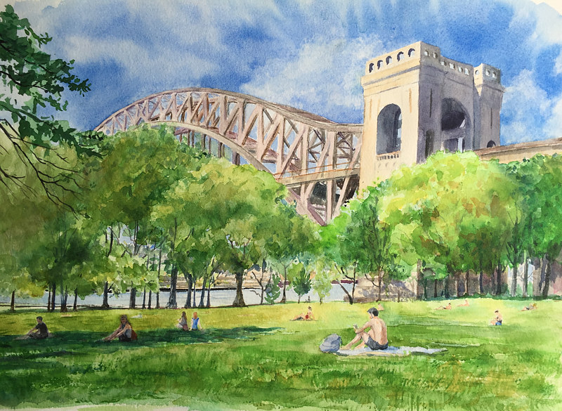 Painting Original Watercolor Astoria Park by Elizabeth4361 Medeiros